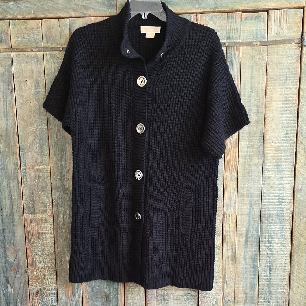 MICHAEL Michael Kors Black Short-Sleeve Knit Cardigan